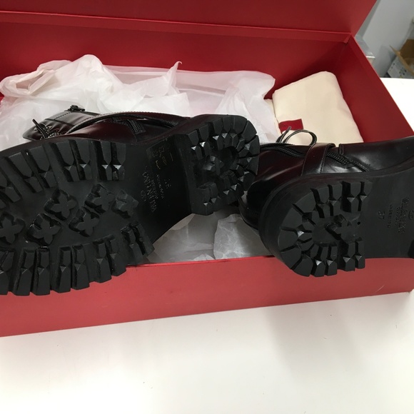 Valentino Combat Moto  Boots Black Silver Studs sz 37/7 US Excellent  w/box - Picture 4 of 16